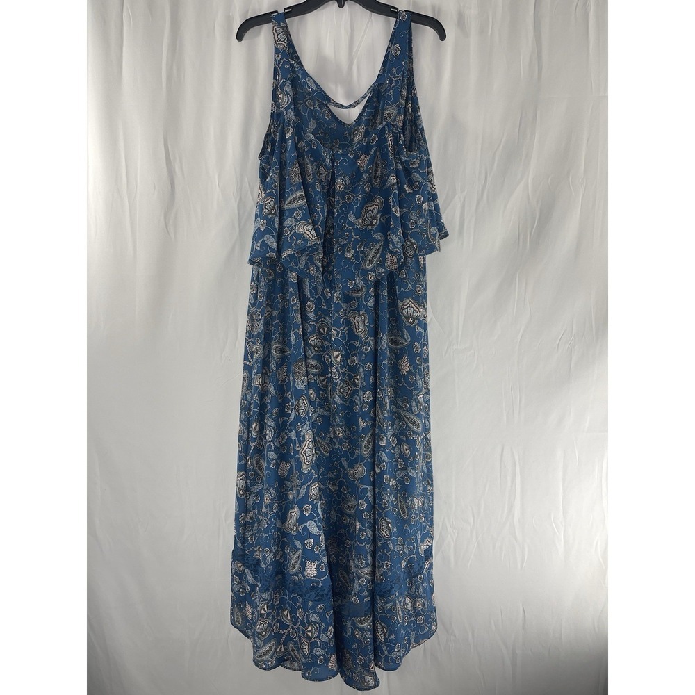 Boutique Womens 0X High Low Flowy Tiered Sleeveless Teal Lightweight Sundress - Picture 6 of 14